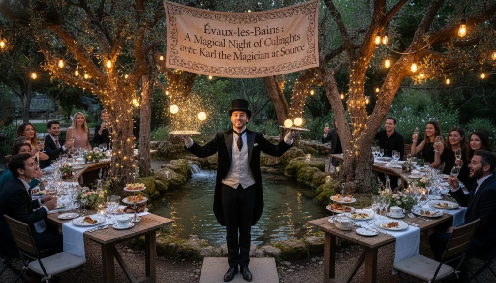 vivez une soirée magique à évaux-les-bains alliant délices culinaires et spectacle enchanteur avec karl le magicien à la source.
